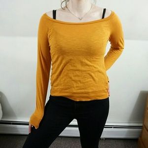 Forever21 Mustard Off The Shoulder Long Sleeve Top